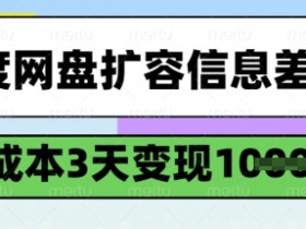 百度网盘扩容信息差项目，零成本，3天变现1k，详细实操流程