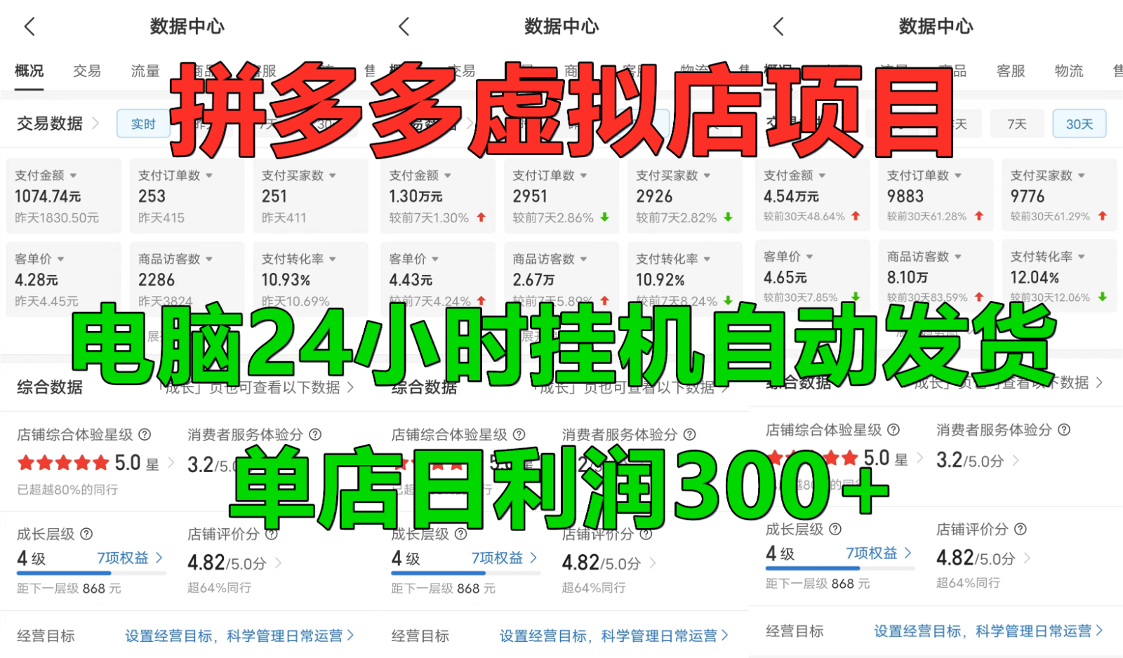 拼多多虚拟店铺项目，电脑自动运行自动发货，单店日利润300+