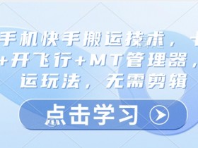安卓手机快手搬运技术，卡魔法实拍+开飞行+MT管理器，纯搬运玩法，无需剪辑