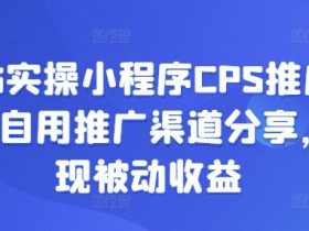 2025实操小程序CPS推广项目，自用推广渠道分享，实现被动收益