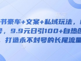 小红书豪车+文案+私域玩法，极速起号，9.9元日引100+自热创业粉，打造永不封号的长尾流量池