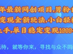 25年最新网创项目，男粉自动变现全新玩法，小白轻松上手，单日稳定变现多张【揭秘】