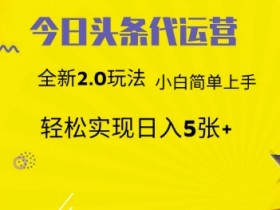 今日头条代运营，新2.0玩法，小白轻松做，每日实现躺Z5张【揭秘】