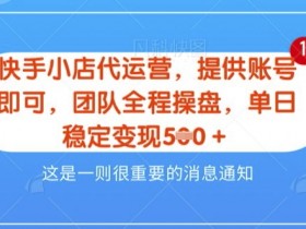 【快手小店代运营3.0】，模式新升级，收益五五分，稳定单日8张【揭秘】