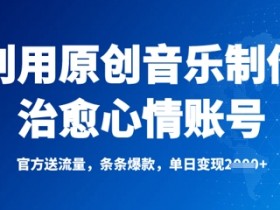 利用原创音乐制作治愈心情账号，条条爆款，单日变现多张