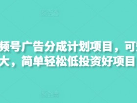 最新视频号广告分成计划项目，可矩阵放大，简单轻松低投资好项目