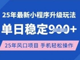 25年3月最新小程序升级玩法，单日稳定收益数张，风口项目，一个手机轻松操作【揭秘】
