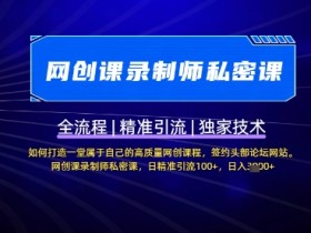 【网创课录制师私密课】如何打造一堂属于自己的高质量网创课程，网创课录制师私密课，日精准引流100+