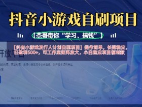 抖音小游戏发行人计划自刷项目，操作简单，长期稳定，日盈利5张，可工作室矩阵放大