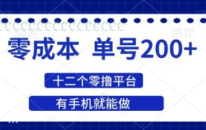 （14322期）2025年零成本单号200+，十二个零撸平台撸收益，有手机就能做