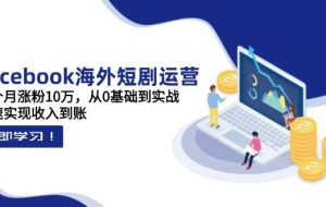 （14328期）Facebook海外短剧运营：一个月涨粉10万，从0基础到实战，快速实现收入到账