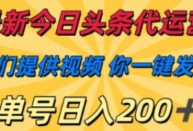 最新今日头条代运营，我们提供视频，你一键发布，单号日入200+【揭秘】