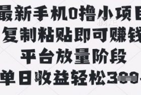 最新手机0撸小项目，复制粘贴即可挣钱，平台放量阶段，单日收益轻松3张+【揭秘】