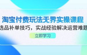 （14344期）淘宝付费玩法无界实操课程，选品补单技巧，实战经验解决运营难题