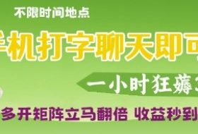 手机打字聊天即可挣钱，一小时狂薅3张，多开矩阵立马翻倍，收益秒到账【揭秘】
