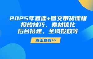 2025年短视频图文带货+直播带货：投放技巧、素材优化、后台搭建、全域投放等