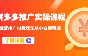拼多多推广实操课程：运营推广付费玩法从小白到精通