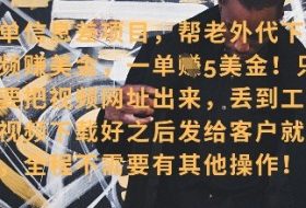 零门槛挣美金，海外视频代下服务，单笔收益40+，小白也能轻松上手