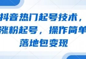 最新抖音热门起号技术，独家教学涨粉起号，操作简单，包落地包变现