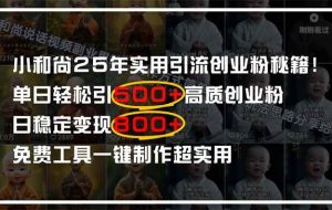 （14436期）小和尚2025年实用引流秘籍！单日轻松引500+高质量创业粉，日变现800+，…