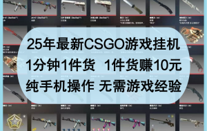 25年最新CSGO游戏自动运行，1分钟1件货，1件货赚10元，纯手机操作，无需游戏经验