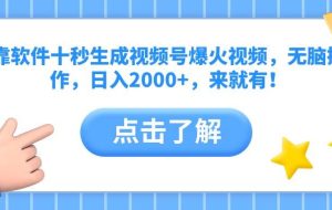 （14652期）靠软件十秒生成视频号爆火视频，无脑操作，日入2000+，来就有！