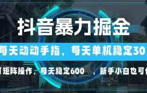 （14541期）抖音暴力掘金，动动手指就可以，单机30+，可矩阵操作，每天稳定600+，…