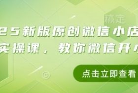 2025新版原创微信小店带货者实操课，教你微信开小店