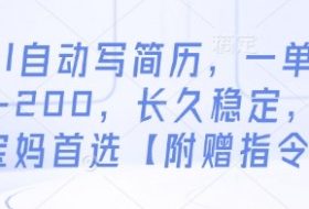 AI自动写简历，一单50-200，长久稳定，小白宝妈首选【附赠指令】
