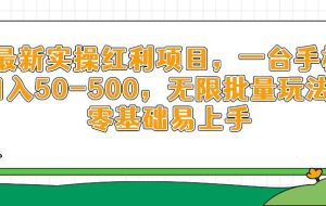 （14551期）最新实操红利项目，一台手机日入50-500，无限批量玩法，零基础易上手