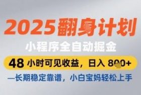 2025小程序全自动掘金，48 小时可见收益，日入8张，长期稳定靠谱，小白宝妈轻松上手【揭秘】