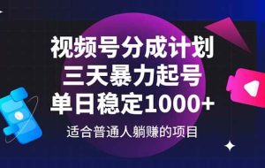 （14634期）视频号分成计划，三天暴力起号玩法 单日稳定1000+