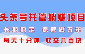 （14635期）头条号托管躺赚项目，长期稳定，可做五年，每天十分钟，收益几百块