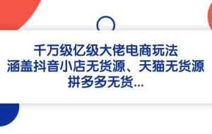 （14643期）千万级亿级大佬电商玩法：涵盖抖音小店无货源、天猫无货源、拼多多无货…