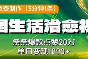 利用AI免费制作田园生活治愈视频，条条爆款点赞20W，单日变现几张