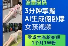 3分钟掌握AI生成俯卧撑女孩视频，零成本涨粉变现，1个月1W粉