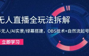 （14684期）无人直播全玩法拆解：半无人/AI实景/绿幕搭建，OBS技术+自然流起号攻略