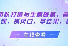 流量团队打造与生意破局，老板流量必修课，抓风口，拿结果，能落地