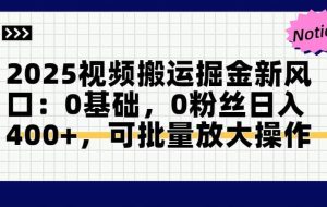 （14754期）2025视频搬运掘金新风口:0基础，0粉丝日入400+，可批量放大操作