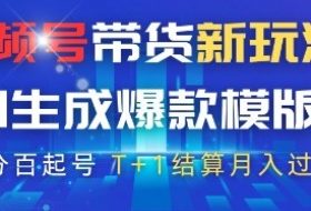 视频号带货新玩法，AI生成，百分百原创爆款模版，百分百起号，高佣商品T+1结算月入过W【揭秘】
