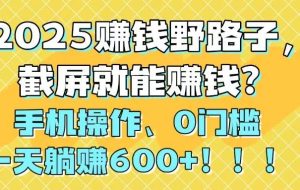 （14771期）2025赚钱野路子，截屏就能赚钱？手机操作0门槛，一天躺赚600+！！！