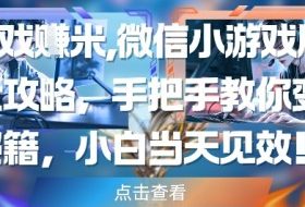 玩游戏挣米，微信小游戏刷广告全攻略，手把手教你变现秘籍，小白当天见效