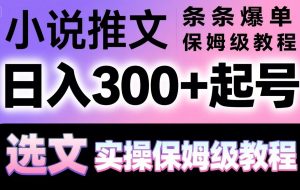 小说推文条条爆单，日入300+起号，选文，实操保姆级教程