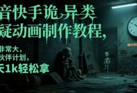 抖音快手诡异类悬疑动画制作教程，流量非常大，可过伙伴计划，每天1k轻松拿