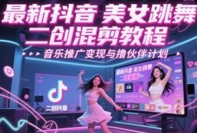 最新抖音美女跳舞二创混剪教程，流量高，音乐推广变现与撸伙伴计划