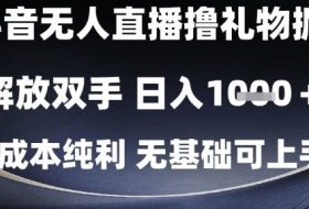 抖音无人直播撸礼物掘金，解放双手，日入1k，0成本纯利，无基础可上手【揭秘】