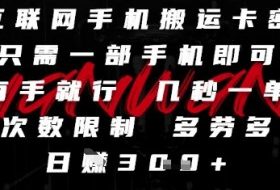 互联网手机搬运卡密，只需一部手机即可，有手就行，几秒一单，无次数限制，多劳多得，日入3张【揭秘】