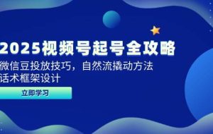 （14919期）2025视频号起号全攻略，微信豆投放技巧，自然流撬动方法，话术框架设计