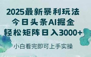 （14933期）今日头条2025年最新暴利玩法，思路简单，复制粘贴，轻松实现矩阵日入3000+