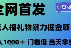 全网首发，无人直播撸礼物暴力掘金项目，小白可玩，日入1k+ 门槛低，当天拿结果【揭秘】